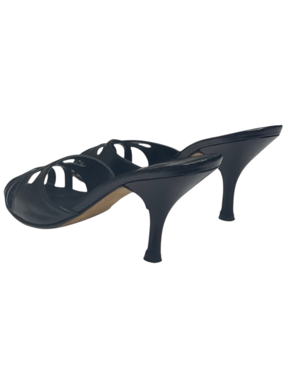 Martinez Valero ☻︎ Cut Out Heeled Mules Slides Sandal ☻︎ Black Leather ☻ 6.5M ☻︎ - Picture 4 of 16